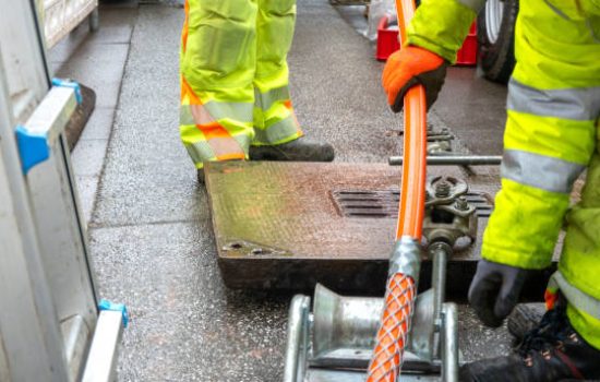 Internet cable laying on the outskirts. Workers lay a new Internet fiber optic cable